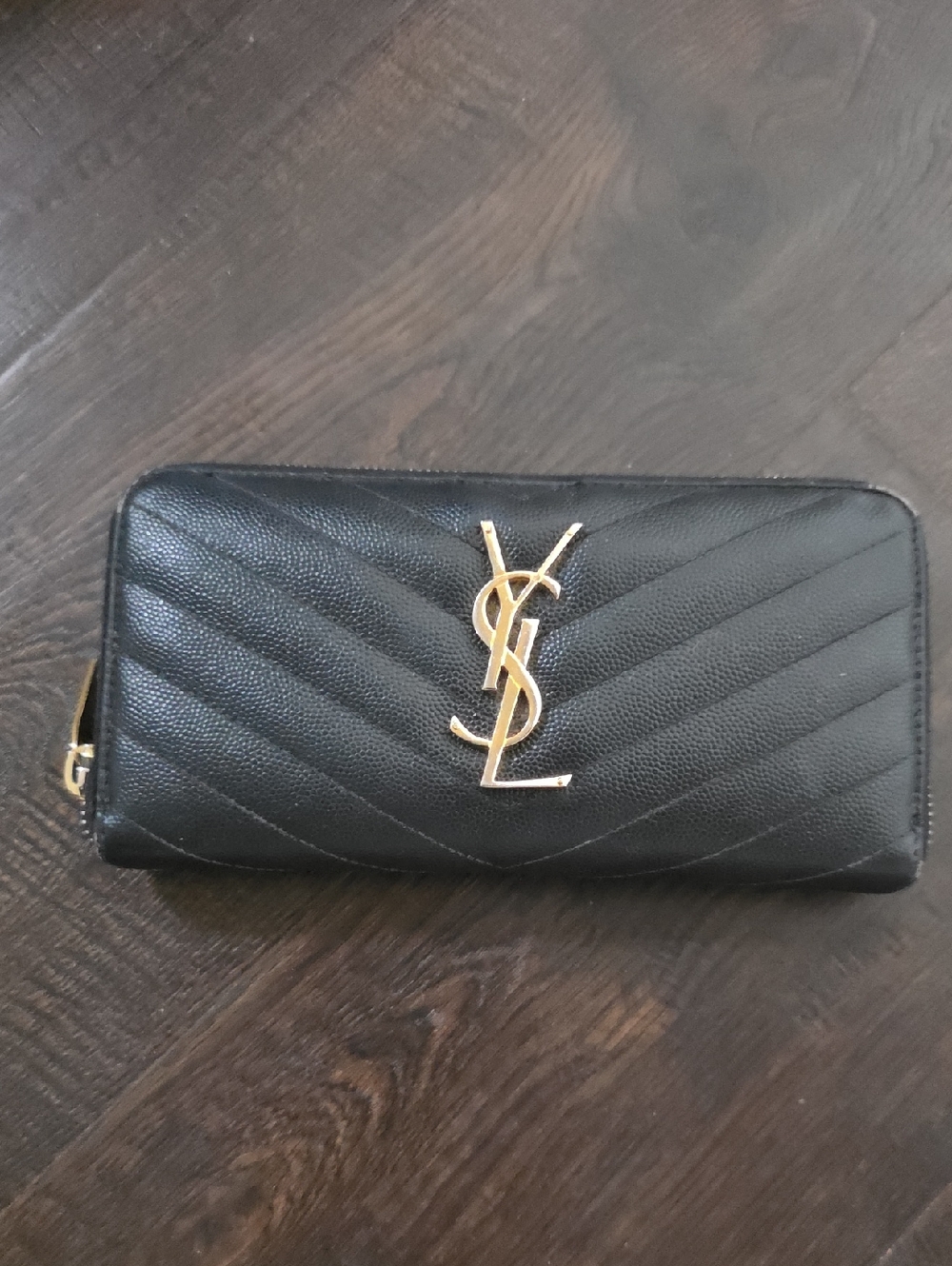 Yves Saint Laurent Black Quilted Zip-Around Wallet with Gold Logo Hardware - Picture 3 of 10